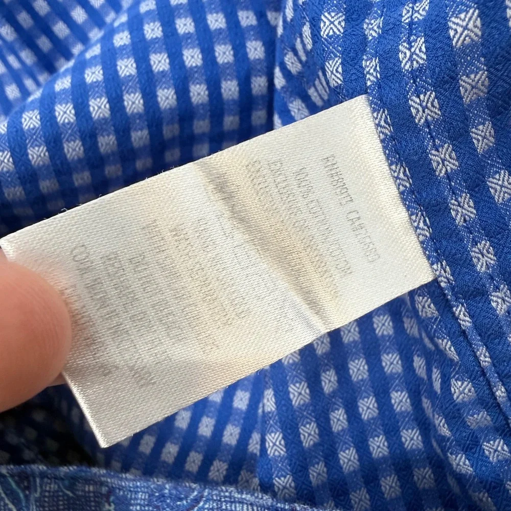 Robert Graham Boys Blue Gingham Button Down Shirt Medium 10-12 Paisley